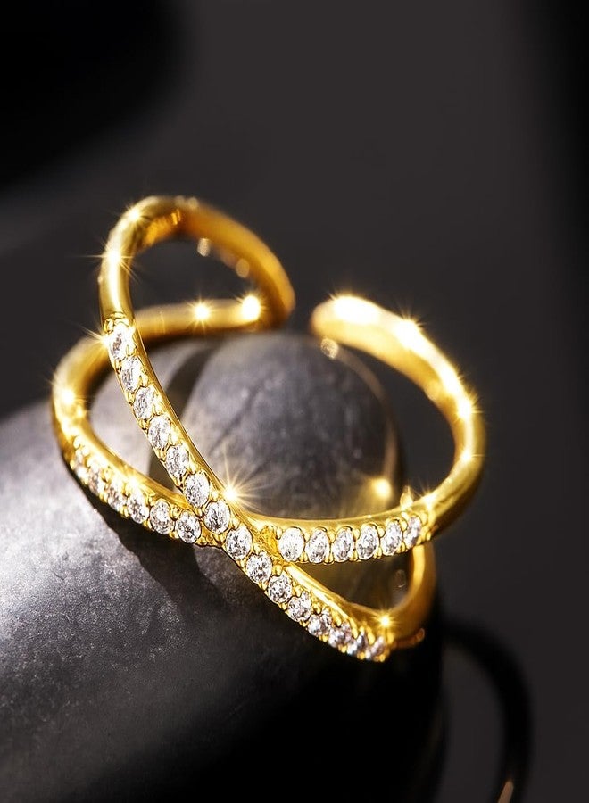 Poxtex خواتم خطوبة ذهبية من بوكستكس للنساء، خواتم وعد الزواج لها، مجوهرات مرصعة بالألماس بتصميم خاتم الأبدية للأزواج، مقاومة للتشوه، مقاس 9 - Image 3