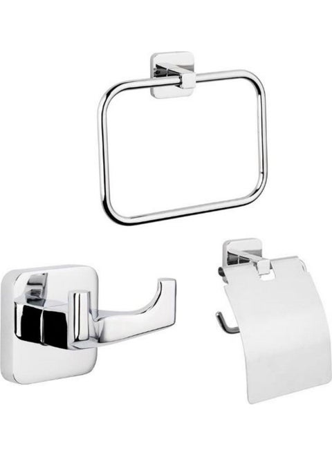 Square Set of 3 Round Towel Holder + Hanger + Toilet Paper Holder