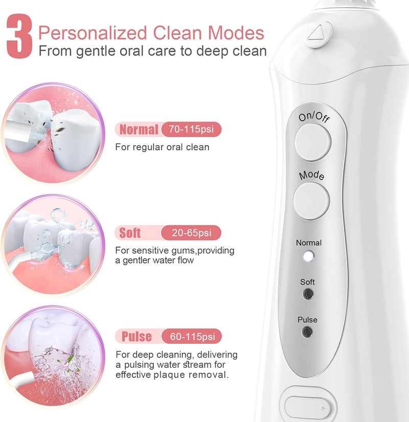 Nicefeel Cordless Water Flosser Teeth Cleaner, 300ML 2 Tip Cases Portable and USB Rechargeable Oral Irrigator for Travel, IPX7 Waterproof, 3-Mode Water Flossing with 4 Jet Tips for Home - Image 3