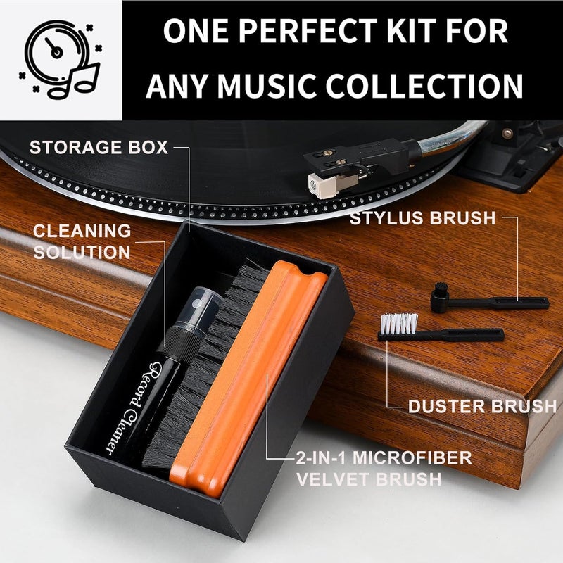 kulloomii Vinyl Record Cleaning Kit, 4-in-1 Anti-Static Cleaner Set Includes - 2 in1 Ultra-Soft Velvet & Microfiber Brush - Deep Cleaning Liquid - Stylus & Duster Brush, Vinyl Care for Lps Ablums - Image 4