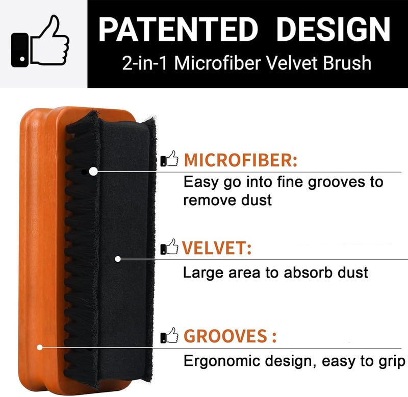 kulloomii Vinyl Record Cleaning Kit, 4-in-1 Anti-Static Cleaner Set Includes - 2 in1 Ultra-Soft Velvet & Microfiber Brush - Deep Cleaning Liquid - Stylus & Duster Brush, Vinyl Care for Lps Ablums - Image 2