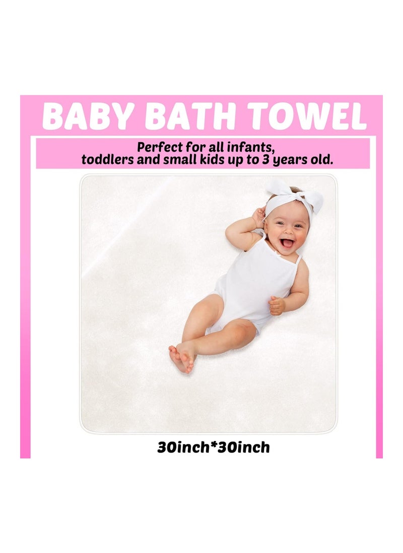 Reginary Pack Of 4 Baby Hooded Towels, 30 X 30 Inch, White, Pink  - Image 2