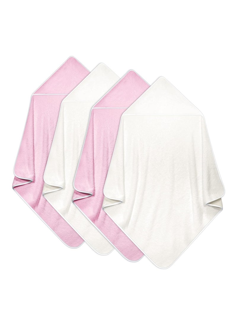 Reginary Pack Of 4 Baby Hooded Towels, 30 X 30 Inch, White, Pink  - Image 1