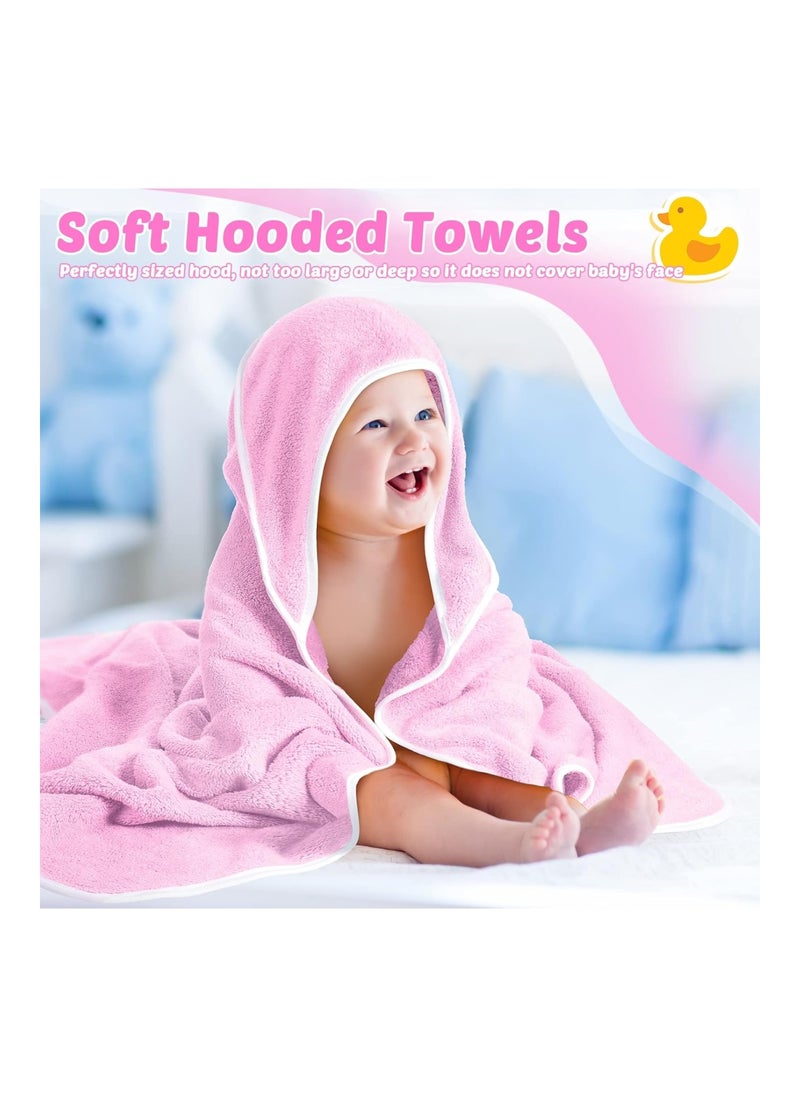 Reginary Pack Of 4 Baby Hooded Towels, 30 X 30 Inch, White, Pink  - Image 4