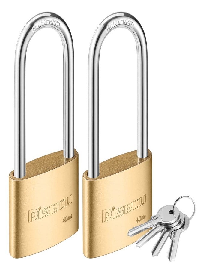 Disecu Solid Brass Keyed Padlock, 1-9/16"(40mm) Wide Body, 2.5 Inch Long Shackle Outdoor Waterproof Lock with Keys for Shed, Gate, School Gym Locker, Fence, Hasp Storage (2 Pack) - Image 1