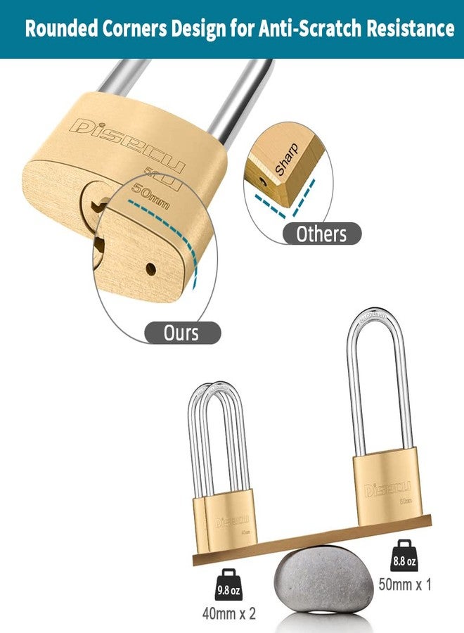 Disecu Solid Brass Keyed Padlock, 1-9/16"(40mm) Wide Body, 2.5 Inch Long Shackle Outdoor Waterproof Lock with Keys for Shed, Gate, School Gym Locker, Fence, Hasp Storage (2 Pack) - Image 5