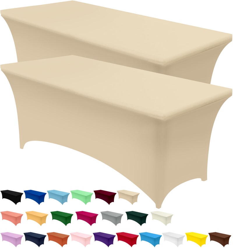 Utopia Kitchen Spandex Tablecloth 2 Pack [6FT, Champagne] Tight, Fitted, Washable and Wrinkle Resistant Stretch Table Cloth Rectangle Cover for Trade Show, Weddings & Parties [72Lx30Wx30H Inch] - Image 1