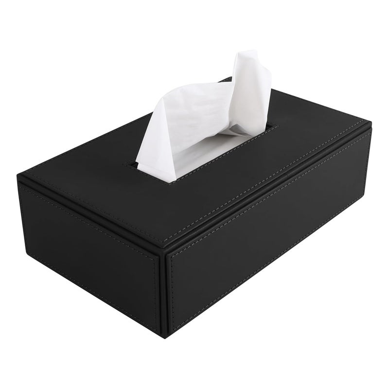 V-CUBE DESIGNS Premium Vegan Leather Tissue Box Holder | Paper Napkin Holder | Sturdy Tissue Case/Cover/Dispenser/Organizer for Home/Bathroom/Office/Table/Desk/Car | Black - Image 1