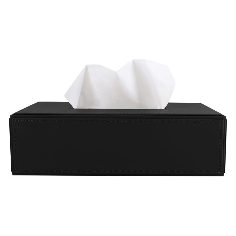 V-CUBE DESIGNS Premium Vegan Leather Tissue Box Holder | Paper Napkin Holder | Sturdy Tissue Case/Cover/Dispenser/Organizer for Home/Bathroom/Office/Table/Desk/Car | Black - Image 2