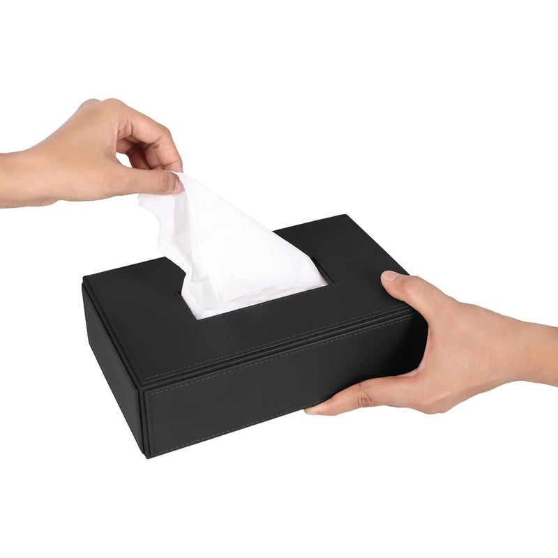 V-CUBE DESIGNS Premium Vegan Leather Tissue Box Holder | Paper Napkin Holder | Sturdy Tissue Case/Cover/Dispenser/Organizer for Home/Bathroom/Office/Table/Desk/Car | Black - Image 3