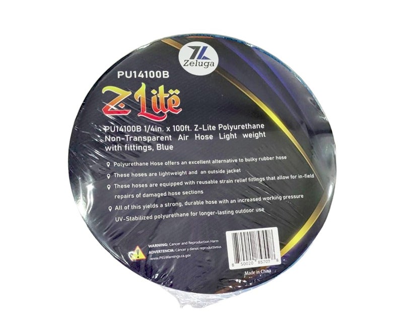 Zeluga 21-314 Polyurethane Non-Transparent Air Hose 1/4in. x 100ft with Fittings, Extremely Light Weight, Blue - Image 2