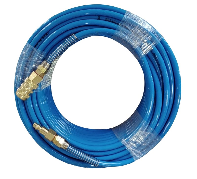 Zeluga 21-314 Polyurethane Non-Transparent Air Hose 1/4in. x 100ft with Fittings, Extremely Light Weight, Blue - Image 1