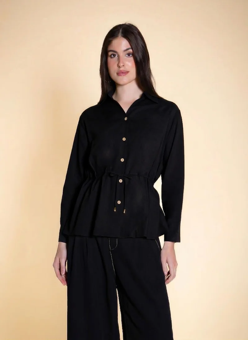 SHAPES LINEN BLEND WAIST TIE SHIRT