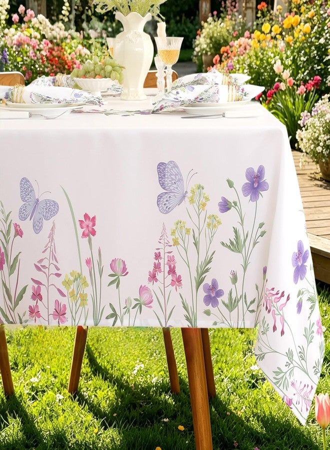 SASTYBALE Spring & Summer Floral Tablecloth 52 x 70 Inch Rectangular, Wildflower & Butterfly Printed Rectangle Table Cover, Waterproof Fabric Table Cloth for Mother's Day, Holiday, Dining Room - Image 1