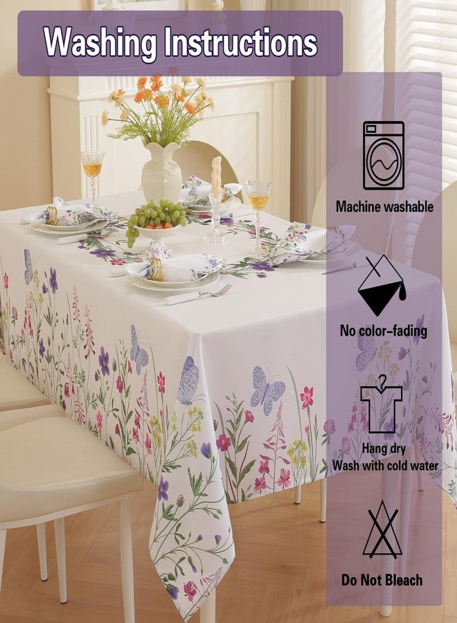SASTYBALE Spring & Summer Floral Tablecloth 52 x 70 Inch Rectangular, Wildflower & Butterfly Printed Rectangle Table Cover, Waterproof Fabric Table Cloth for Mother's Day, Holiday, Dining Room - Image 5