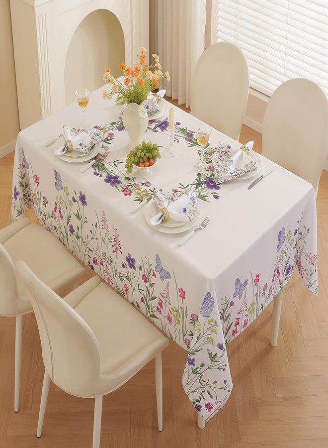 SASTYBALE Spring & Summer Floral Tablecloth 52 x 70 Inch Rectangular, Wildflower & Butterfly Printed Rectangle Table Cover, Waterproof Fabric Table Cloth for Mother's Day, Holiday, Dining Room - Image 2