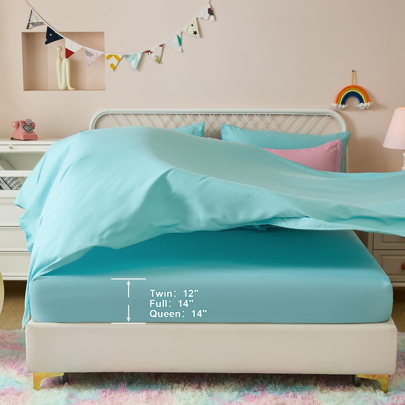 Dinjoy Girls Comforter Set Twin Size 5 Pieces Bed in A Bag Colorful Ombre Pink Green Rainbow Bedding Set for Kids Teen (1 Comforter, 1 Flat Sheet, 1 Fitted Sheet, 1 Pillow sham, 1 Pillowcases) - Image 2