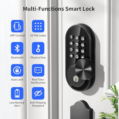 TEEHO TE341 Smart Keyless Entry Door Lock with App Control Digital Keypad Bluetooth Electronic Deadbolt with Auto Lock Easy Installation Silver - Image 3