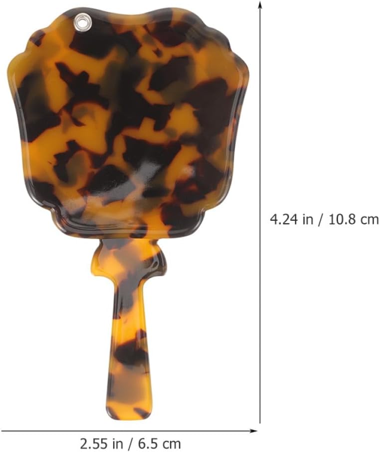 مرآتين يدويتين من الأسيتات بتصميم عتيق، مزودتين بمقبض، مرايا دائرية للمكياج محمولة للاستخدام أثناء السفر والتخييم، بتصميم على شكل قشرة سلحفاة. - Image 2