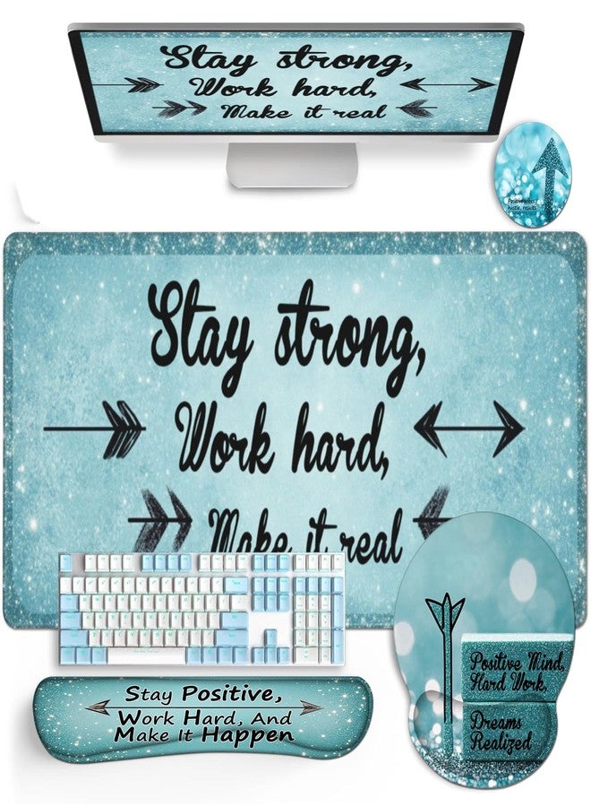 AQQA Desk Mat Desk Pad,5in1 XXL Mousepad + Keyboard Wrist Rest+Mouse Wrist Rest+Coaster Set with Ergonomic Desk Pad for Home Office Desk Accessories Decor Supplies,Stay Positive - Image 1