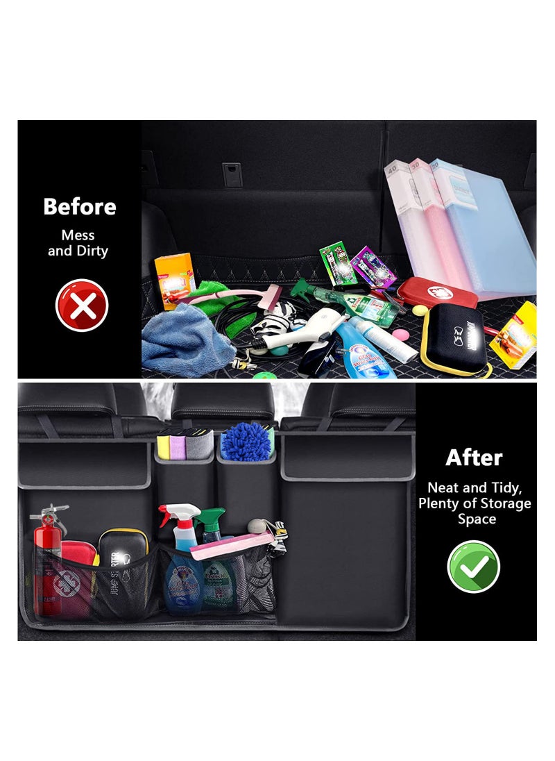 JEEJPV - JEEJPV Car Trunk Organizer, New upgrade Super Capacity Car Organizer, Car Trunk Tidy Storage Bag with Lids, Space Saving Expert, Easy to install (Black) - Image 1