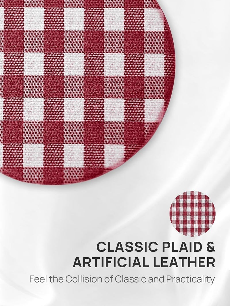 OMIRO 1X/10X Compact Magnifying Mirror, Unique Plaid Pattern Pocket Mirror with Classic PU Leather, Round, Red Plaid - Image 4
