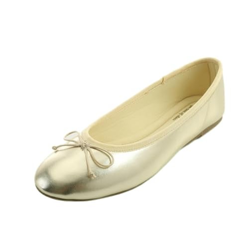 FEVERSOLE Women's Macaroon Colorful Memory Foam Cushion Insock Patent Ballet Flat Gold Size 8.5 M US - Image 1