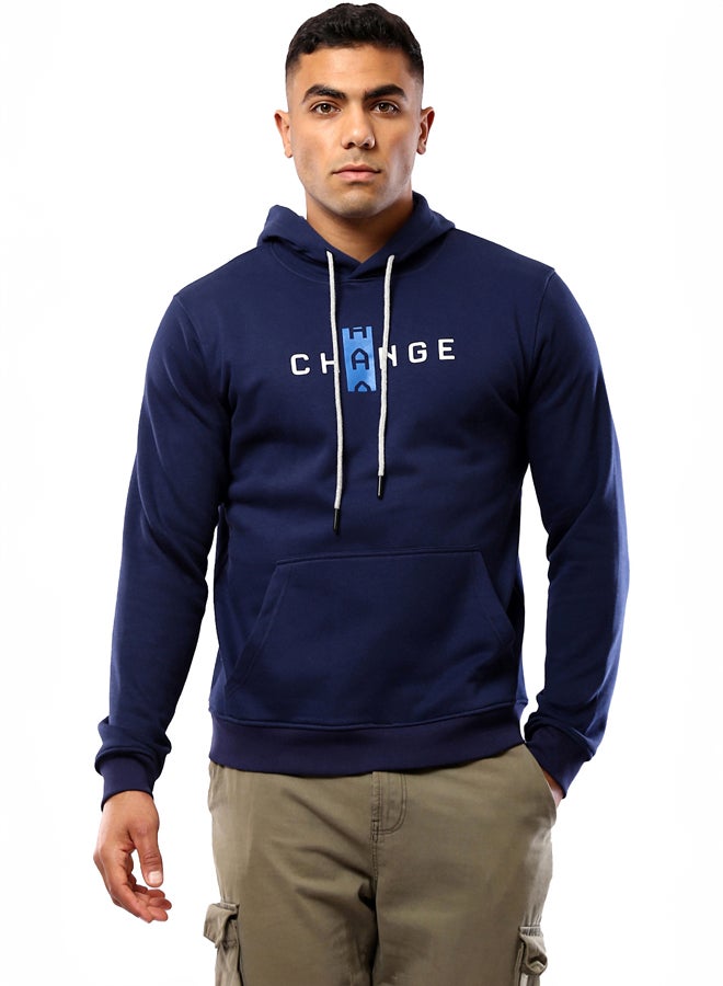 RAVIN Printed "Change" Long Sleeves Navy Blue Hoodie  - Image 1