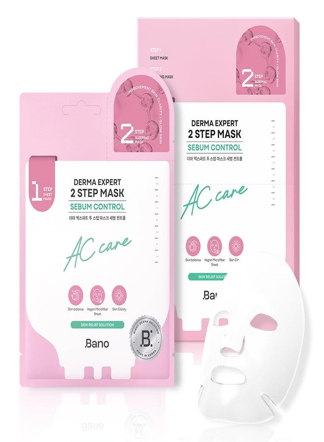 Bano Derma Expert 2 Step Sebum Control Face Mask – 2 in 1 Soothing Sheet & Sleeping Mask with Salicylic Acid, Niacinamide & Hyaluronic Acid | Support Glow for Glass Skin | Korean Skincare | 7 Sheets - Image 1