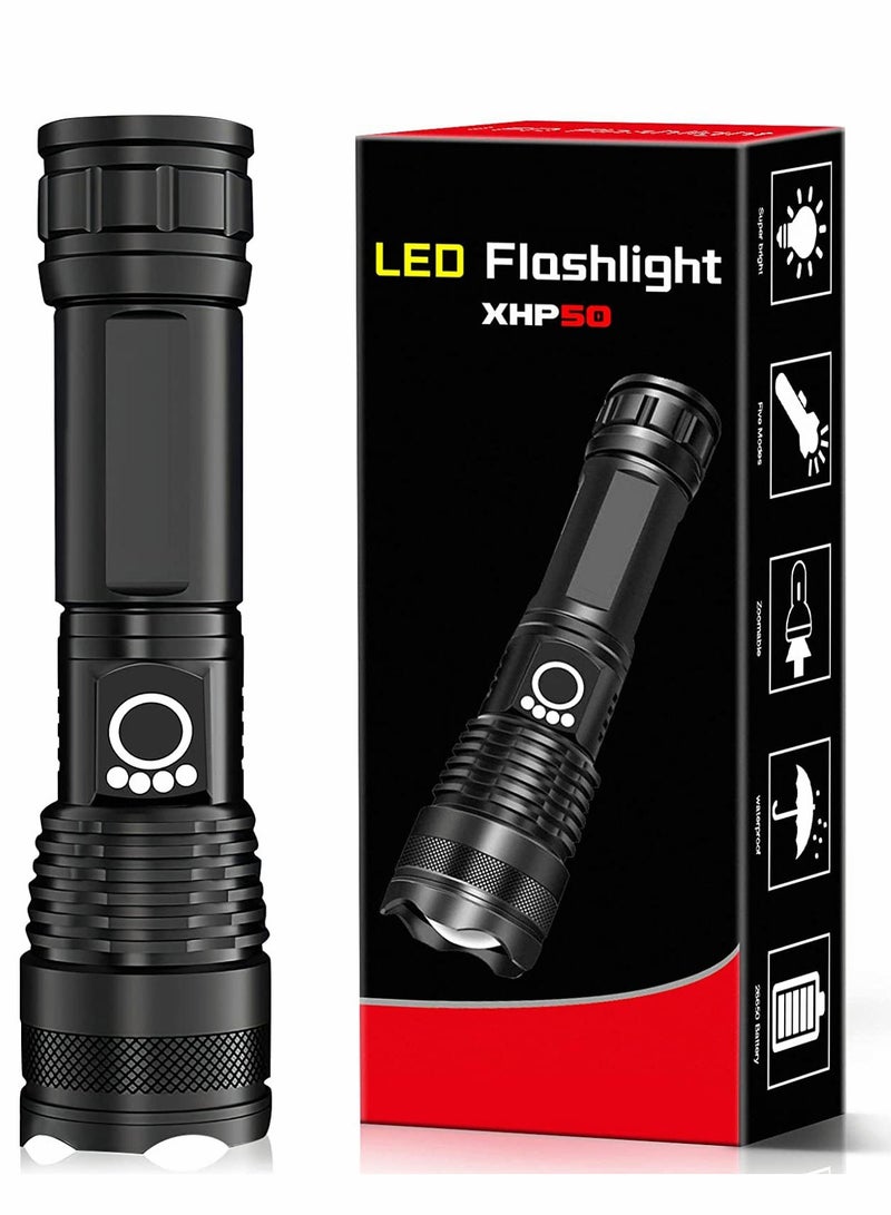 Flashlight Led USB Rechargeable 5000 lumens Torch Light XHP50, Super Bright 5 Modes Flashlights IP67 Waterproof Zoomable for Outdoor Camping Hiking Emergency - Image 1