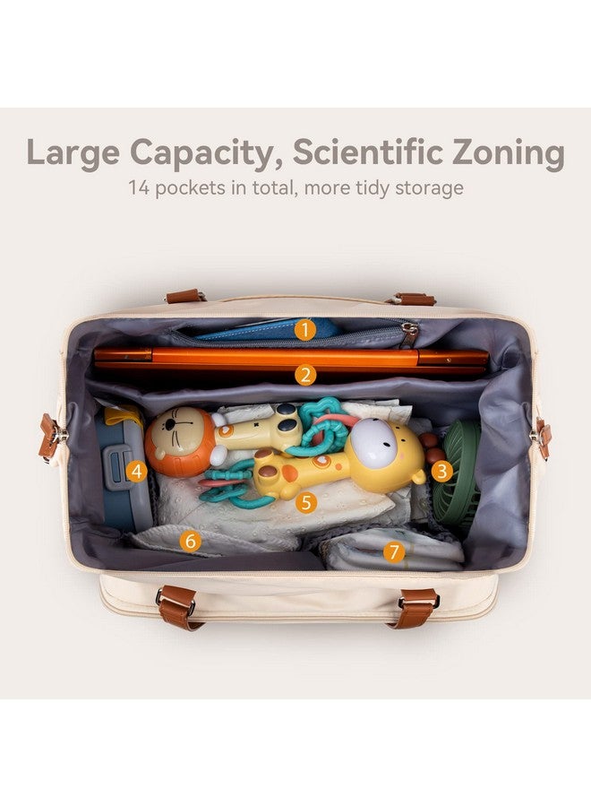 Pripher Mommy Bag For Hospital Diaper Bag Backpack & Tote With 14 Pockets For 2 Kids Large Waterproof Hospital Bags For Labor And Delivery Baby Travel Bag With 3 Insulated Pockets Creamy White  - Image 4