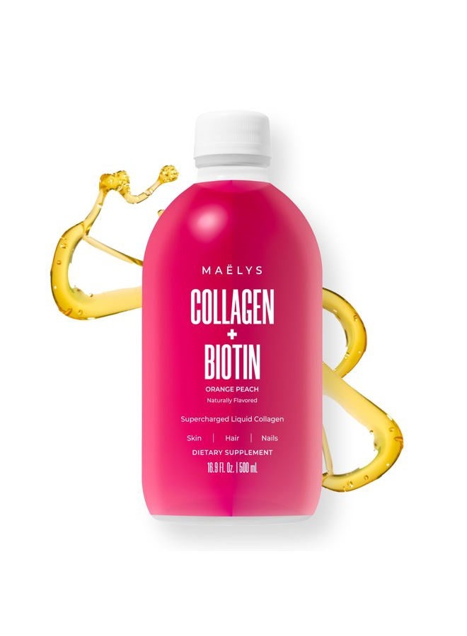 Maelys MAËLYS Super Charged Liquid Collagen for Women - Collagen Peptides Supplement with Biotin for Hair, Skin and Nails - Orange Peach - Image 1