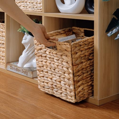 DINGTAI 10.5x10.5 Water Hyacinth Storage Baskets, Collapsible Square Wicker Baskets Cube Storage Bins for 11 Inch IKEA Kallax, Set of 3 - Image 3