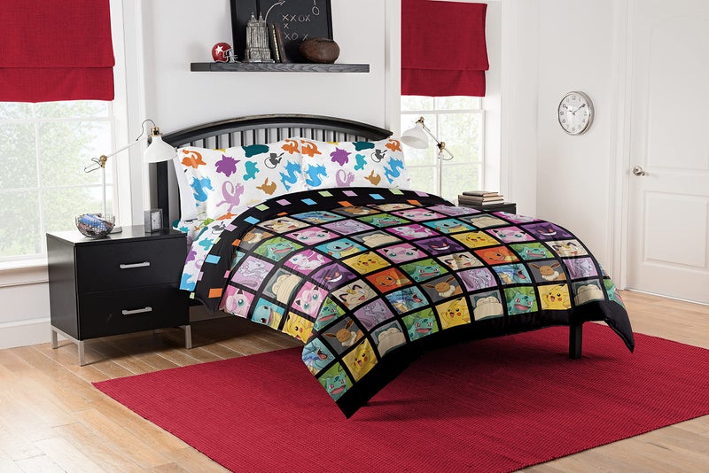 Northwest Pokemon Full Sized Bed in a Bag Set, Pikachu Eevee Charmander Squirtle, Anime Bedding for Kids, Kanto Favorites - Image 1