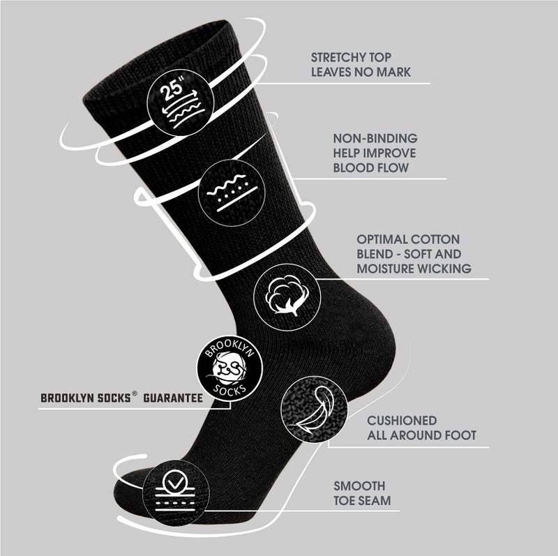 Brooklyn Socks 6 Pairs of Cotton Diabetic Neuropathy Crew Socks (10-13, Fits Mens shoe size 9-12, Black) - Image 2