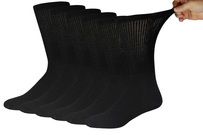 Brooklyn Socks 6 Pairs of Cotton Diabetic Neuropathy Crew Socks (10-13, Fits Mens shoe size 9-12, Black) - Image 1
