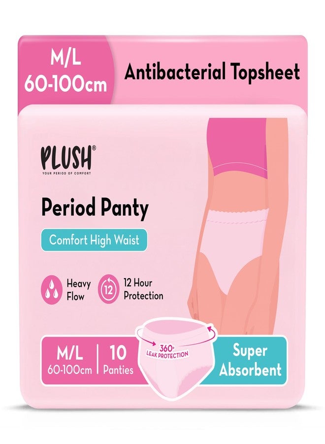 Plush Comfort High Waist Disposable Period Panty for Girls Heavy Flow- 10 Pcs M/L (60-100cm) | Anti-Bacterial, Non-Bulky 12-Hr Protection | 360° Coverage 100% Rash-Free Period Panties - Image 1
