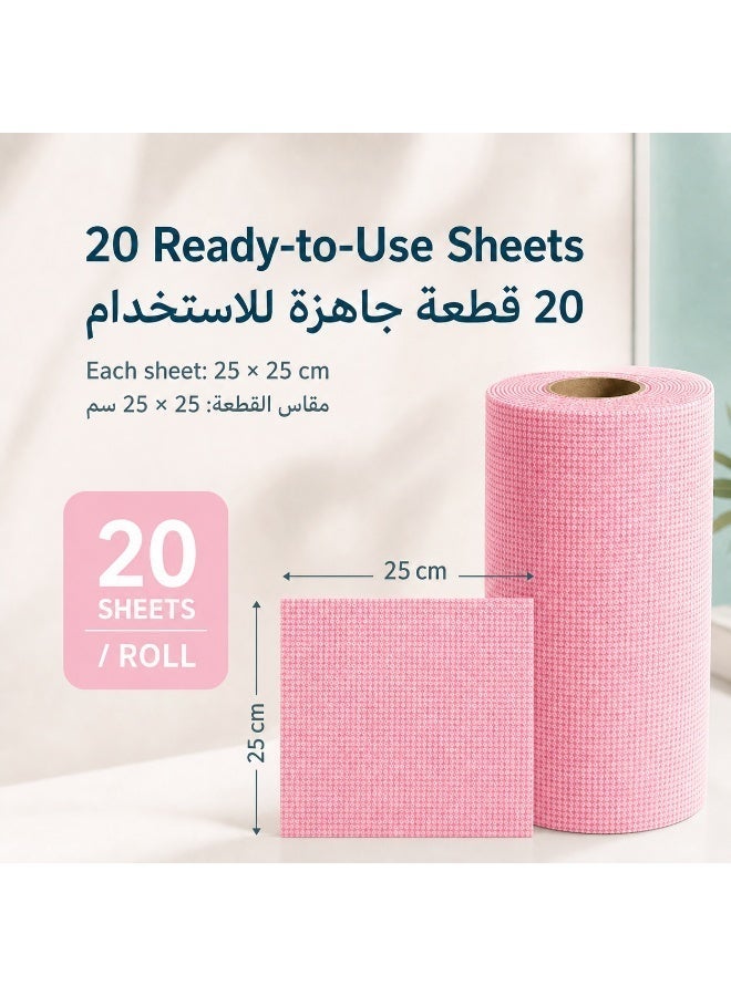 20-Piece Tear-Off Kitchen Cleaning Cloth Roll, 25 x 25 cm, Polyester Cotton Reusable Dish Towels, Absorbent Multipurpose Wipes for Dishes, Countertops and Home Cleaning - Image 2