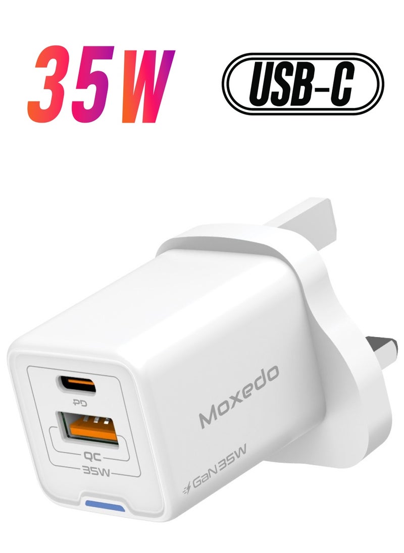 Moxedo Moxedo Volton Pro PD GaN Charger 35W PD 3.0 with USB-C/USB-A Port Adapter Wall Charger for iPhone, Samsung, Huawei and More  - Image 1