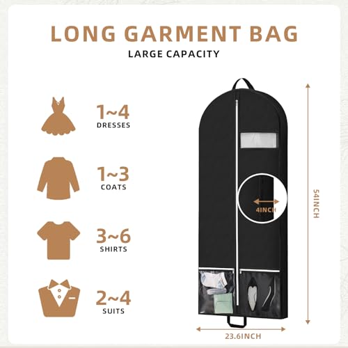 Peyorom 54" Garment Bags for Travel and Storage, Travel Suit Bags for Men Women with 2 Clear Pockets, Storage bags for Clothes, Suits, Dress, Shirts, Coats (Black) - Image 2