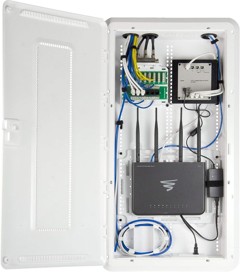 OnQ Legrand - 30 Inch Media Enclosure, WiFi Electrical Box, Cable Management Box for Distribution of Networking Service, Recessed Media Box Lets Signal Through, White, ENP3050NA - Image 5