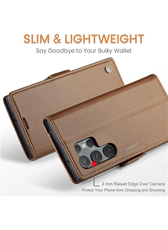 حافظة محفظة Samsung Galaxy S23 Ultra مع حجب RFID - جلد كتاب بني - Image 5