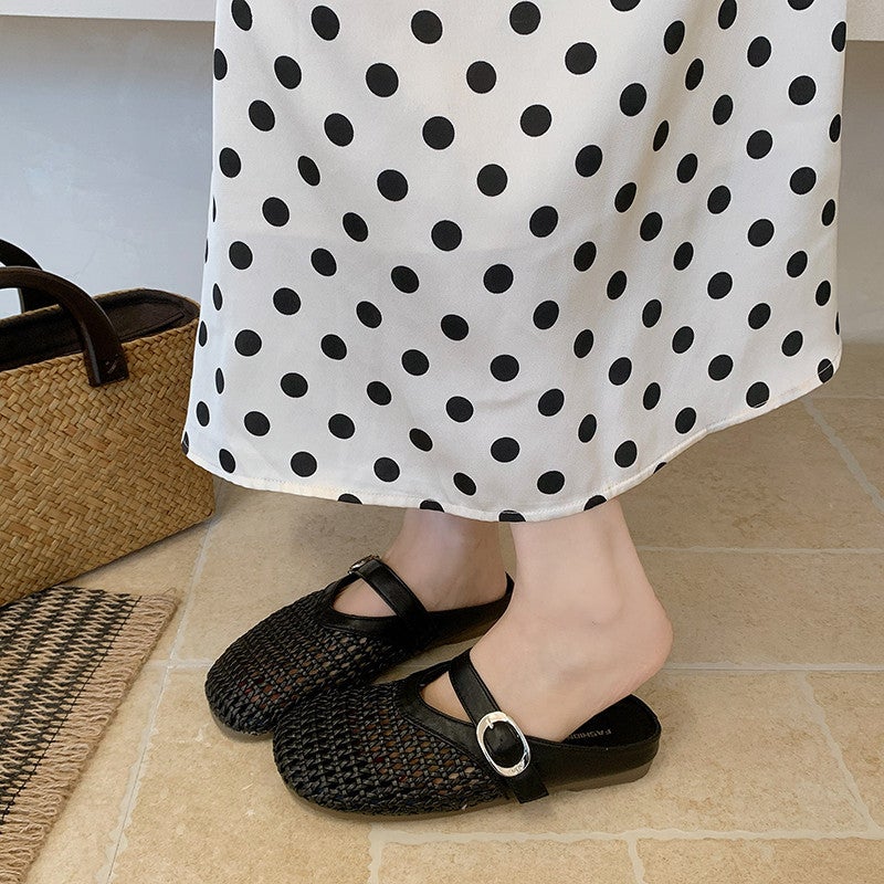 Vintage Hollow Toe Slippers for Women Summer 2026 Thick Sole Anti-Slip Breathable Mules - Image 3