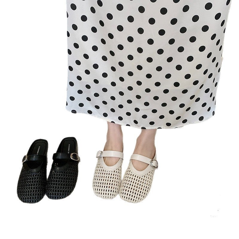 Vintage Hollow Toe Slippers for Women Summer 2026 Thick Sole Anti-Slip Breathable Mules - Image 5
