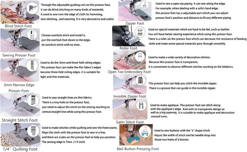 SZBZ 11Pcs Presser Feet, Sewing Machine Kit Household DIY Spare Parts Accessories for Sewing Machine Brother Singer Janome Toyota - Image 3