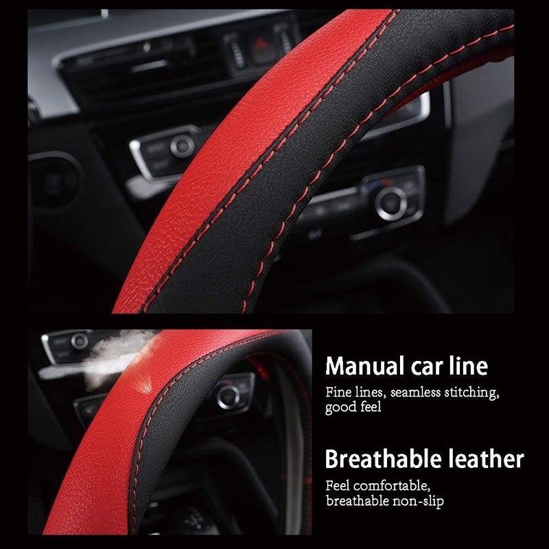 Coofig Car Steering Wheel Cover with Durable PU Leather, Universal 15 inch Fit for Car Truck SUV, Breathable Anti Slip Auto Steering Wheel Covers for Men and Women - Image 3