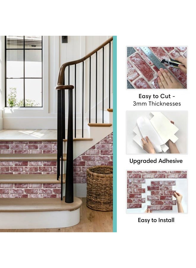 Commomy 3D Peel and Stick Brick Backsplash - 10 pcs 11.8"x11.8" Small Size PVC Printable Retro Faux Brick Wall Panels Brick Wallpaper Wall Tile for Kitchen,Bedroom,Bathroom,Living Room,Fireplace - Image 5