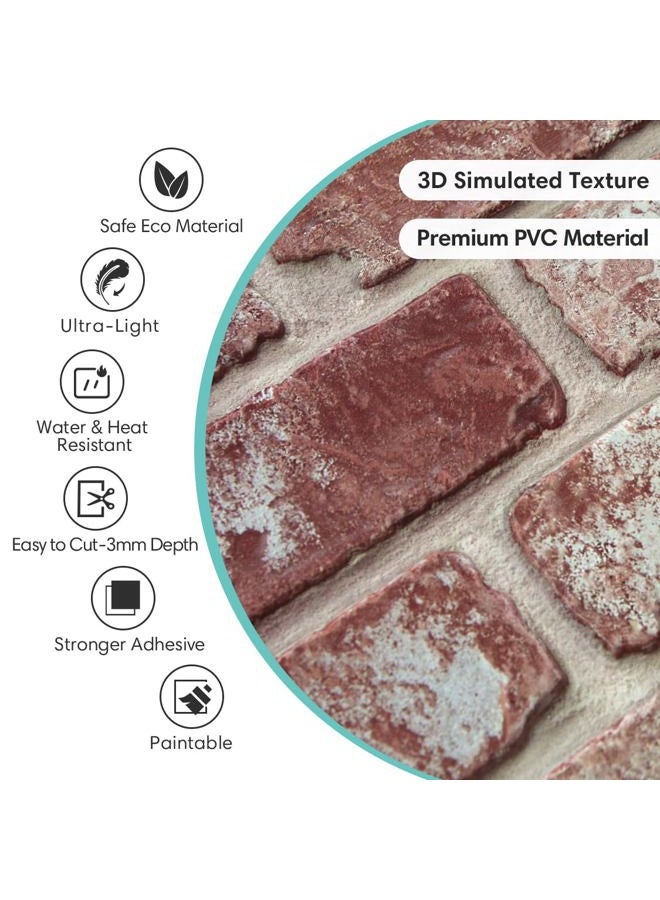 Commomy 3D Peel and Stick Brick Backsplash - 10 pcs 11.8"x11.8" Small Size PVC Printable Retro Faux Brick Wall Panels Brick Wallpaper Wall Tile for Kitchen,Bedroom,Bathroom,Living Room,Fireplace - Image 3