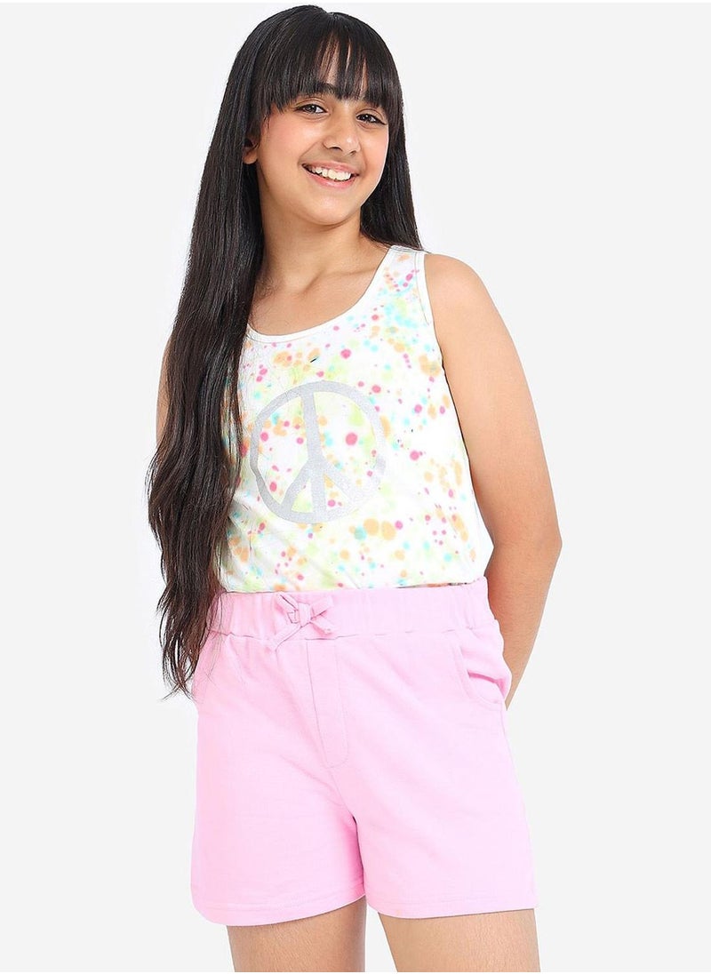 Bonkids Regular Fit Printed Pink Cotton Shorts For Girls Pull On 100 % Cotton  - Image 1