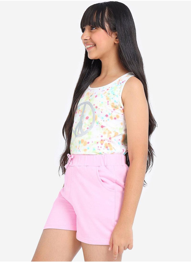 Bonkids Regular Fit Printed Pink Cotton Shorts For Girls Pull On 100 % Cotton  - Image 2